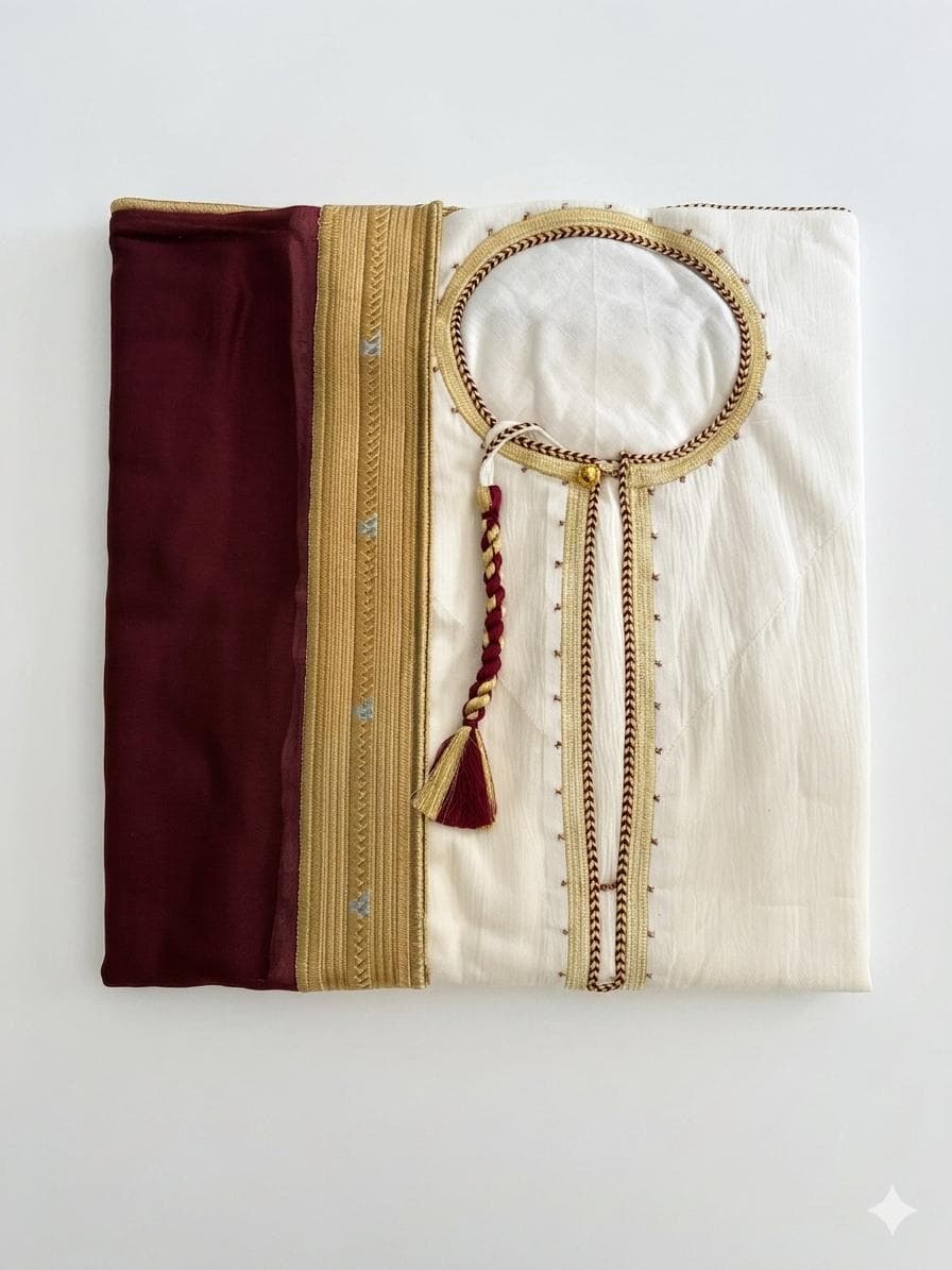 Ensemble Kandzou Bouchti Blanc et Bordeaux Doré