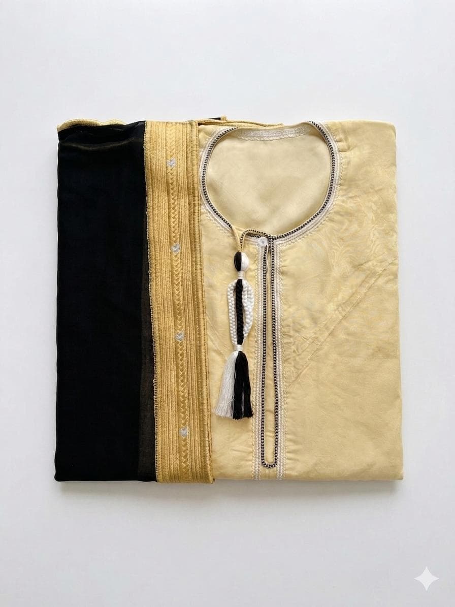 Ensemble Kandzou Bouchti Beige et Noir Doré