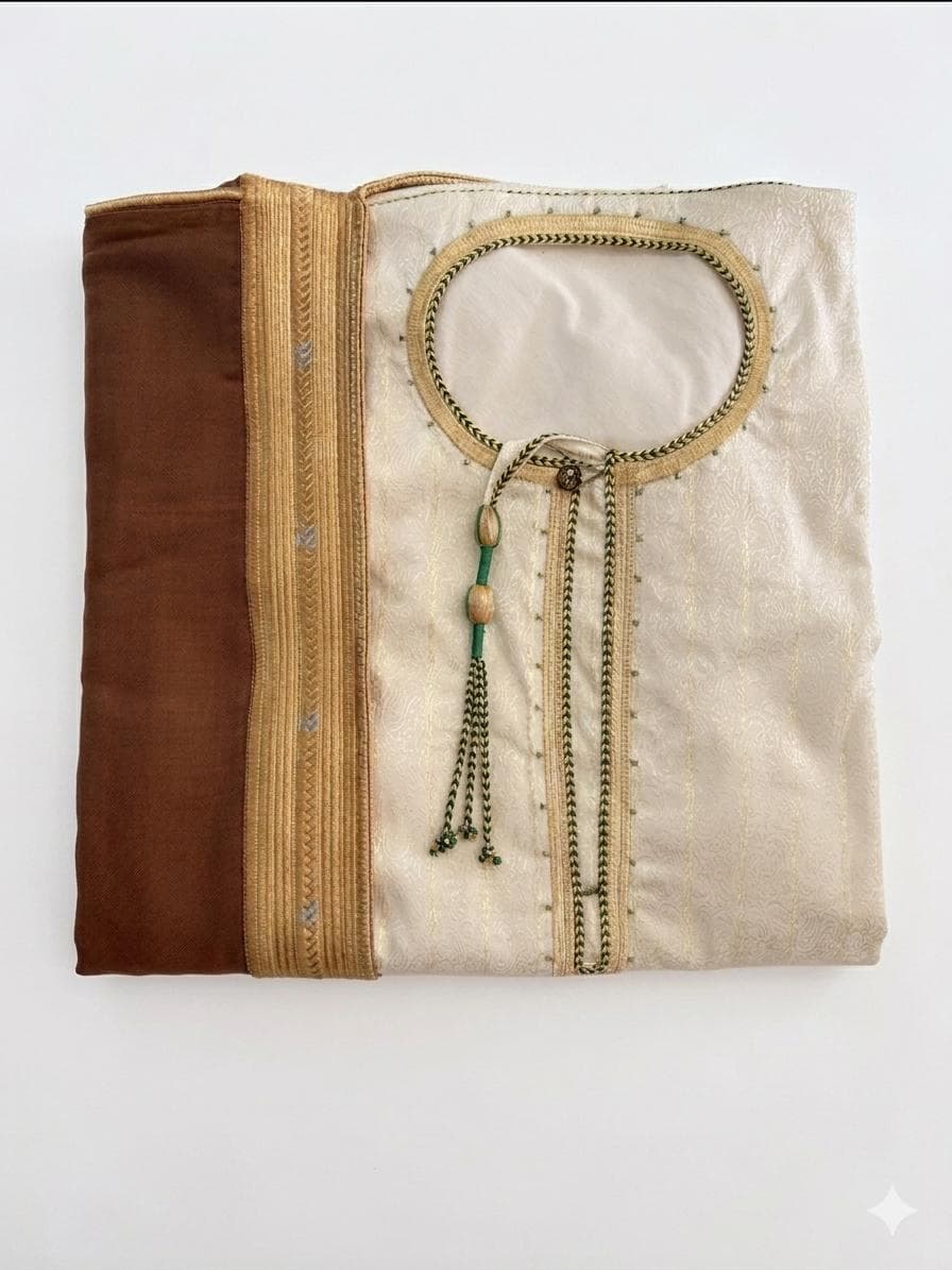 Ensemble Kandzou Bouchti Blanc et Marron Doré