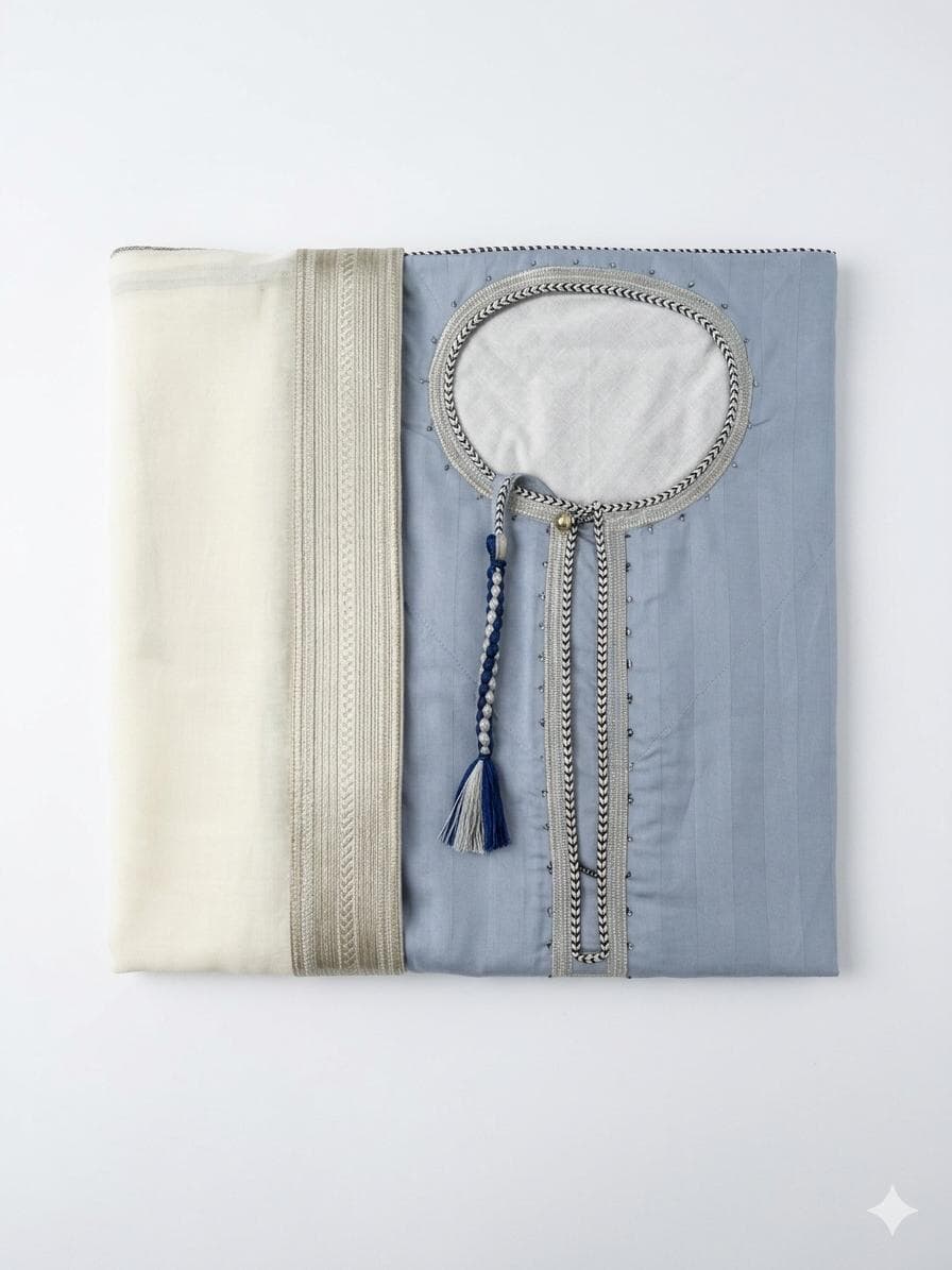 Ensemble Kandzou Bouchti Gris Bleu et Blanc Argenté