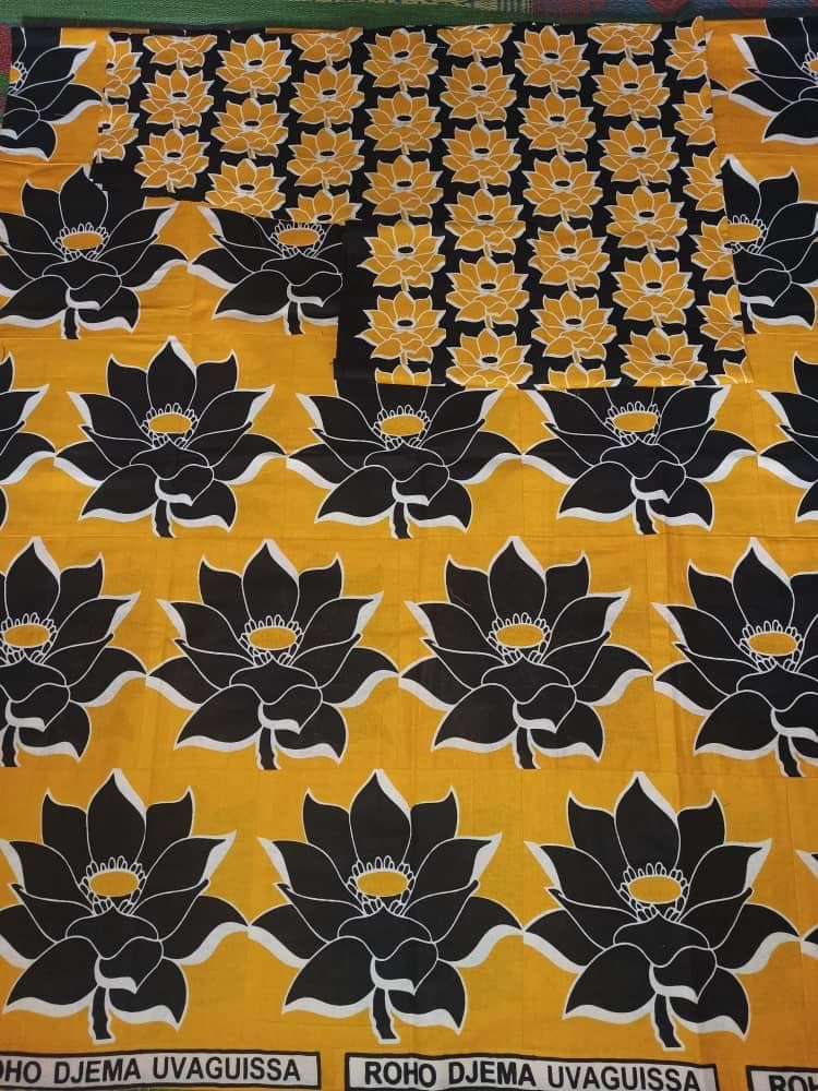 Gaouni Moutarde Motif Fleur Noire