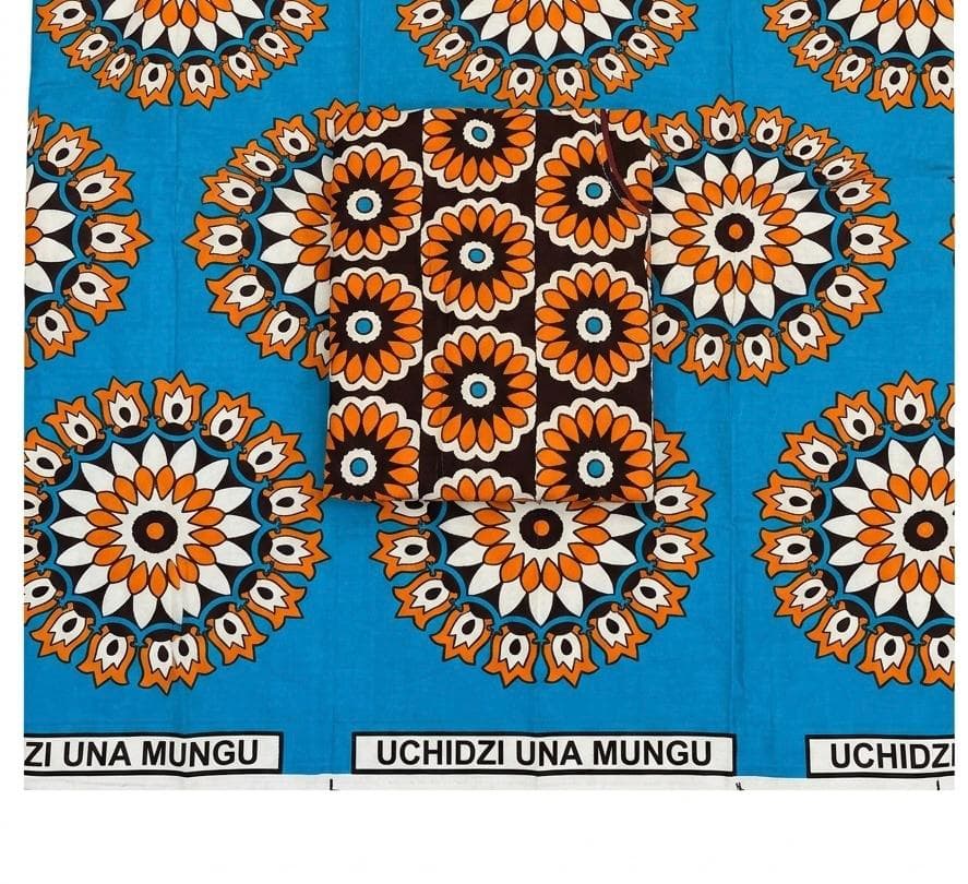 Gaouni Bleu Motif Rosace Orange