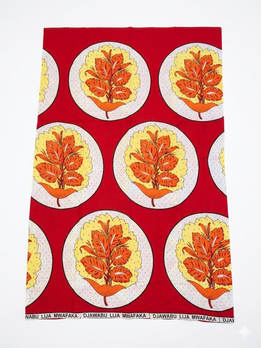 Salouva Nambawane Rouge Motif Feuillage Orange