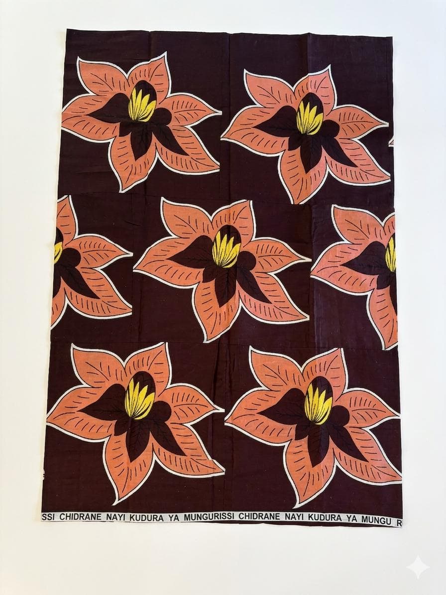 Salouva Nambawane Marron Motif Fleur Orange