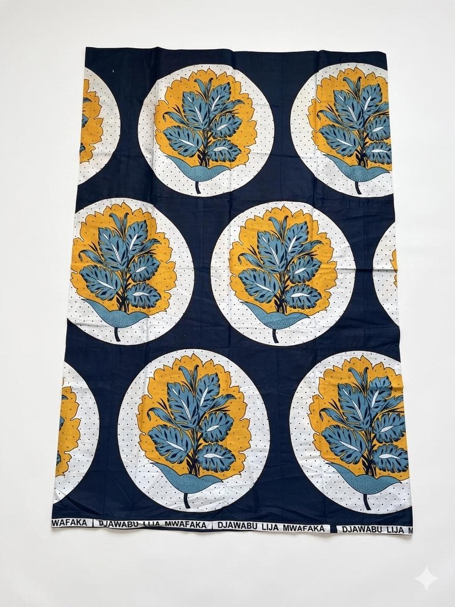 Salouva Nambawane Bleu Marine Motif Feuillage