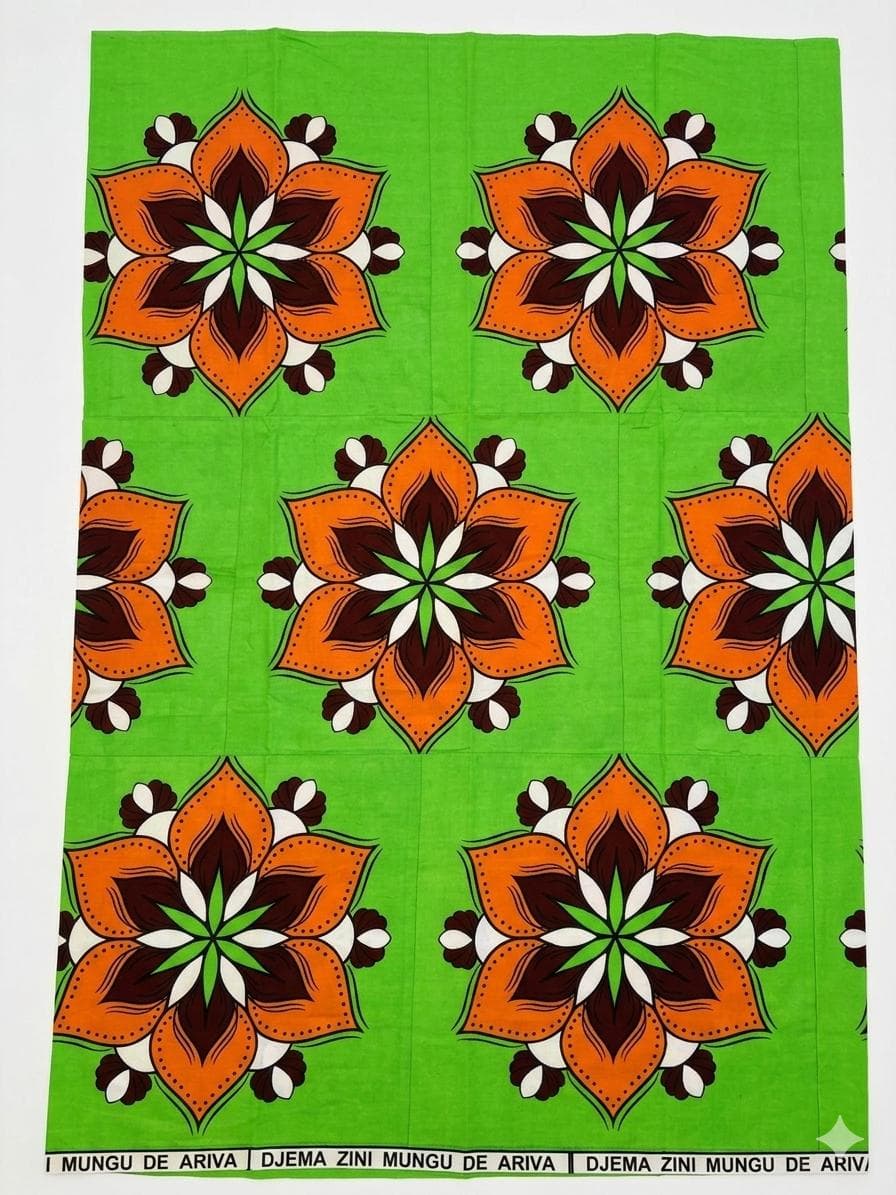 Salouva Nambawane Vert Clair Motif Floral Orange
